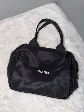 CHANEL Beaute - Black Nylon Makeup Tote with White Logo- NWOT